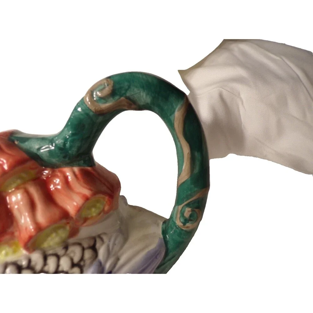 Vintage 1990's WCL 32oz. Goose Teapot Hand-painted with Flower Lid; Peach Green